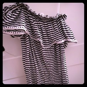Off the shoulder striped top with tassel details